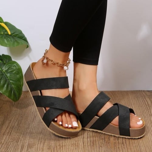 Fashion vintage woven flat slippers shop