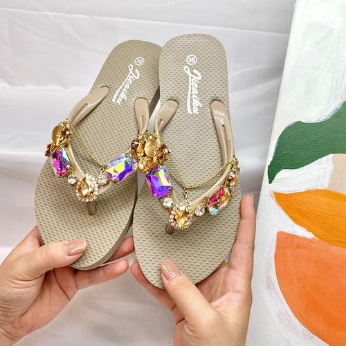 Women s Non slip Rhinestone Decor Toe Post Flip Flops Glamorous Indoor Thong Slippers Fashion Summer Soft Light EVA Beach Slides buy Women s