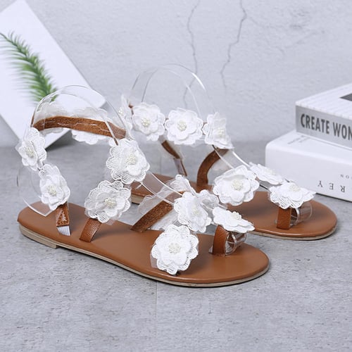 Sagit Women Large Size Summer Flowers Strappy Flat Flip Flops