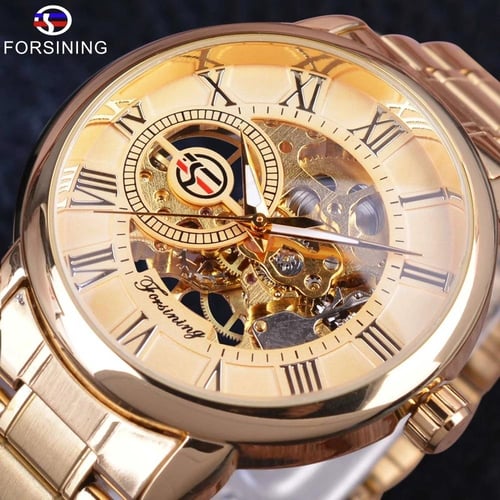 Forsining Watches Men s Fashion Casual Gold Watch Steel Band