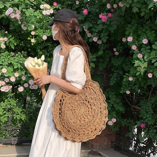 Straw Knitting Beach Bag for Women Handmade Bohemia Style Shoulder