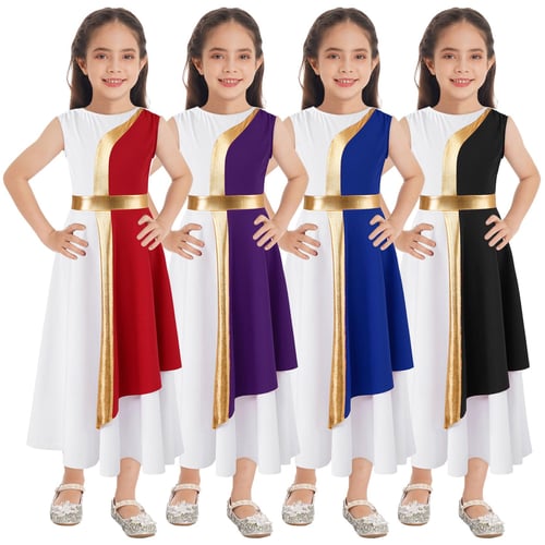 Kids Girls Worship Dance Dress Sleeveless Contrast Patchwork Praise Cross Dancewear Long Dress buy Kids Girls Worship Dance Dress Sleeveless