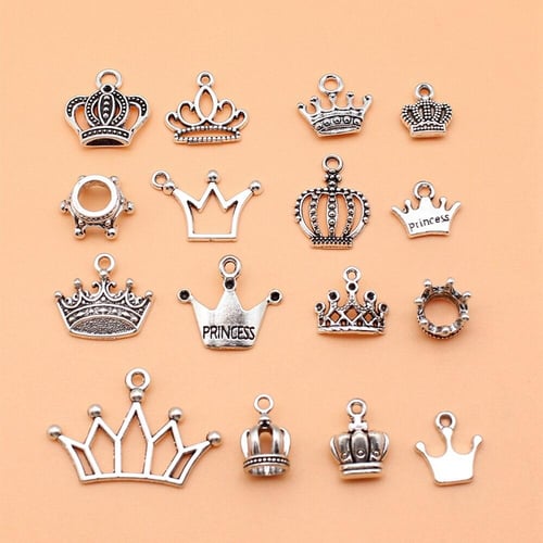 16pcs set Crown Charms Jewelry Making Supplies Findings Vintage