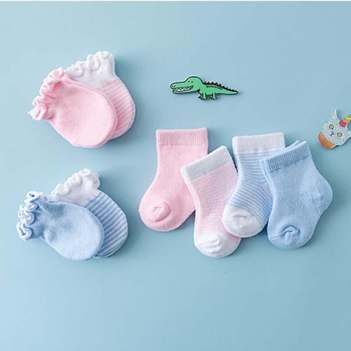 Newborn Anti Scratch Cotton Soft Baby Socks Gloves Sets Solid