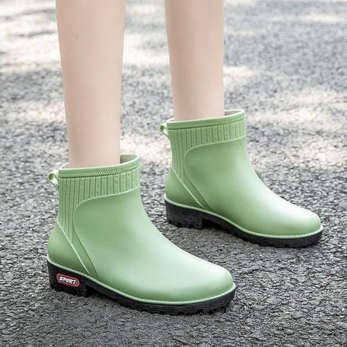 Fashion Rain Boots Pointed Toe Women Rubber Boots Slip on Ankle Boots Casual Low Heels Waterproof Shoes Rainboots Shoes buy Fashion Rain Boots