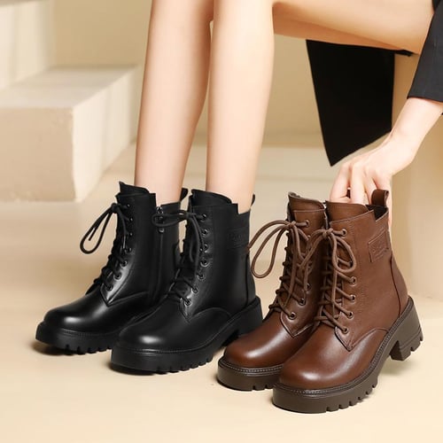 Women s Boots British Style Genuine Leather Spring Autumn Ankle