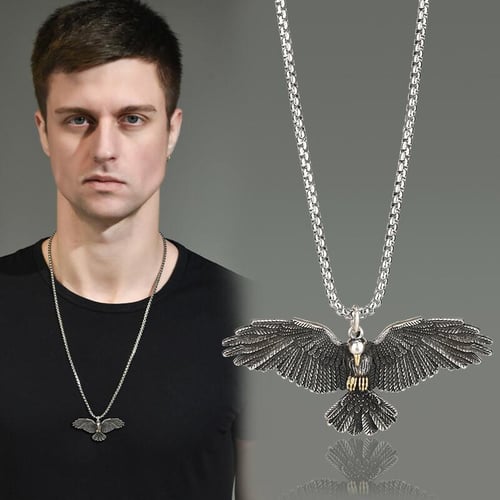 Vintage 316L Stainless Steel Crow Pendant Necklace Domineering