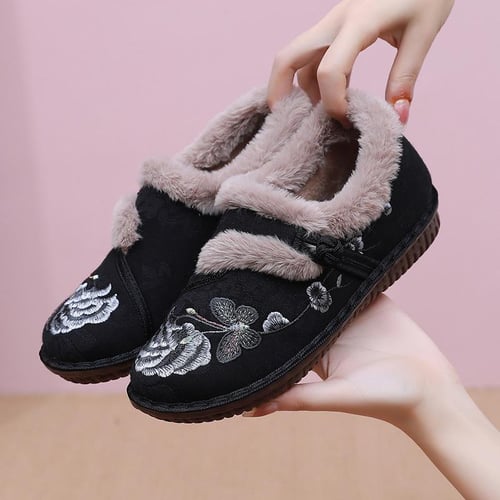 Winter Fleece Inside Loafer Shoes for Women Comfortable Outdoor