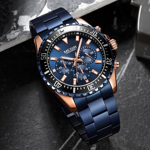 Brand Meger Megir Men s Watch Large Dial Chronograph Calendar
