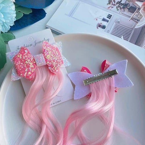 1pc New Girls Colorful Bows Wig Rhinestone Hairclips Hair Clips