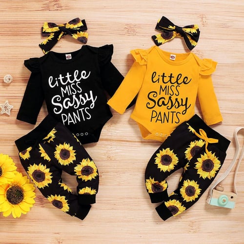 Infant Baby Girls Letter Romper Bodysuit Sunflower Print Pants