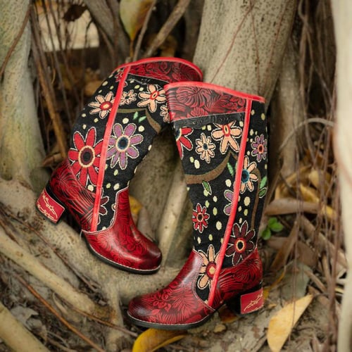 Genuine leather top platform boots