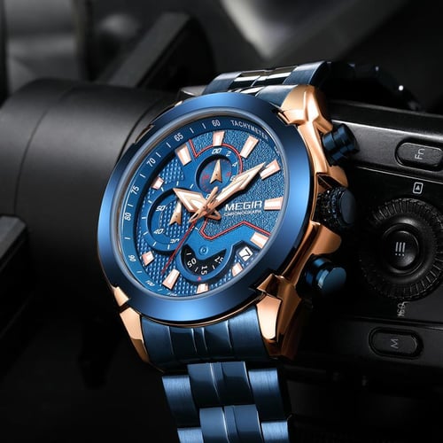 Meger Megir Men s Watch Large Dial Chronograph Calendar Luminous