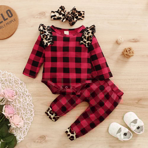 Infant Baby Boys Girls Plaid Leopard Romper Bodysuit Pants