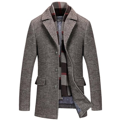 Woollen Coats Men with A Scarf Lapel Plain Mens Woollen Coat