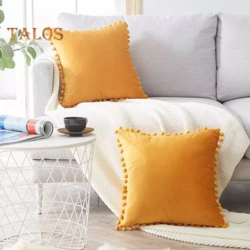 2Pcs Boho Cushion Cover with Pom Poms Cozy And Modern Decor Hidden