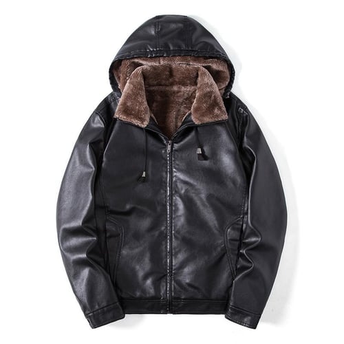 Mens pu hooded jacket sales