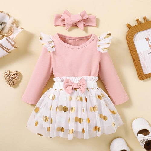 Baby Girls Cute Long Sleeve Winter Thermal Bow Solid Dress