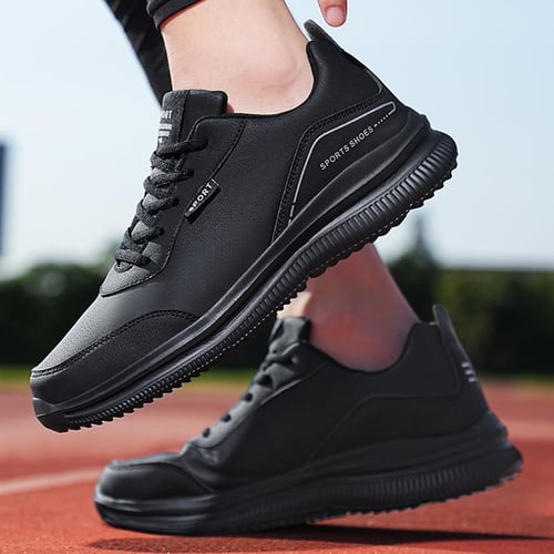 Black 'running deals shoes leather