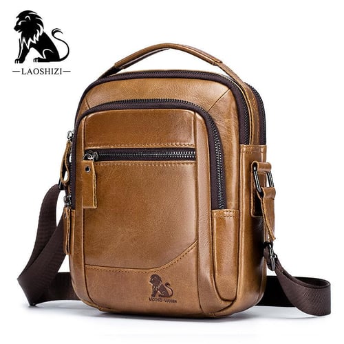 LAOSHIZI Men Tote Bags Genuine Leather Messenger Bag Fashion