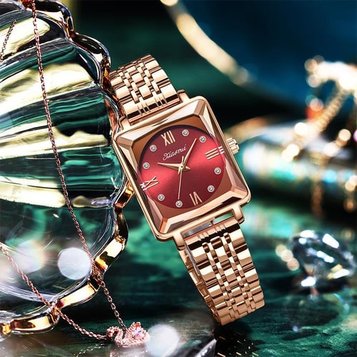 Fashion Steel Band Square Round Quartz Watch Ladies Waterproof