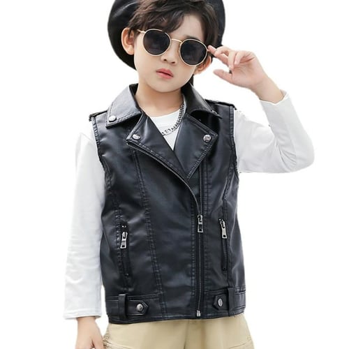 Boys black leather vest hot sale