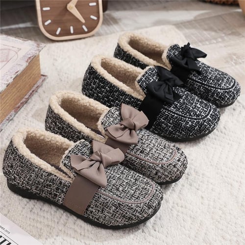 Women s Cozy Memory Foam Loafer Shoes with Warm Fleece Lining Closed Back House Shoes with Non slip Indoor Outdoor Rubber Sole Flat Platform Shoes
