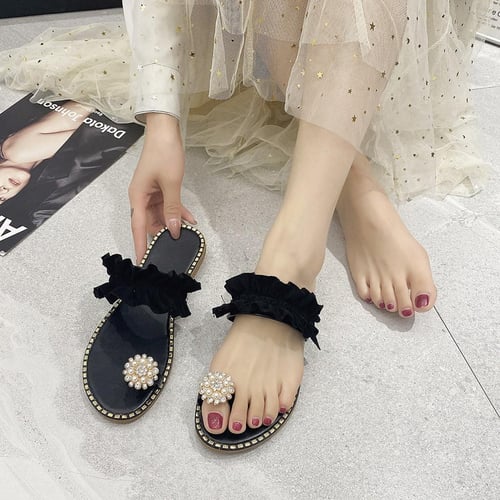 Women bohemian style sandals new arrivals casual beach pearls shoes