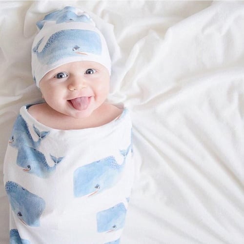Baby boy swaddle blanket and hat cheap