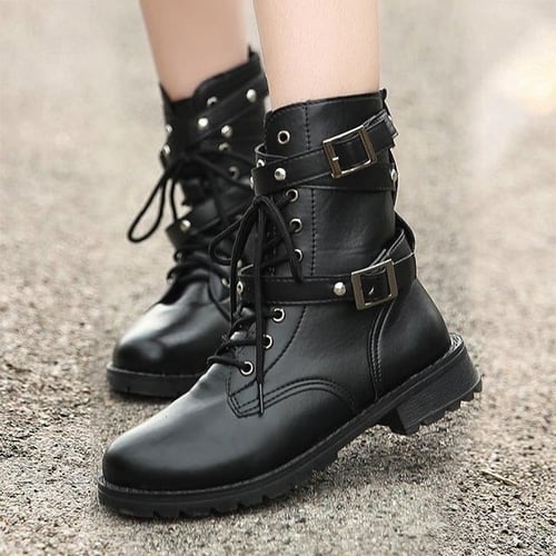 Women High Boots Gothic Shoes Ankle Boots Female Leather Military