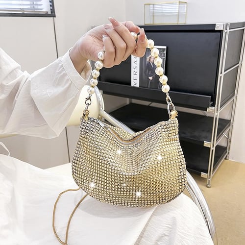 Women s Evening Handbags Rhinestone Purse With Pearl Chain
