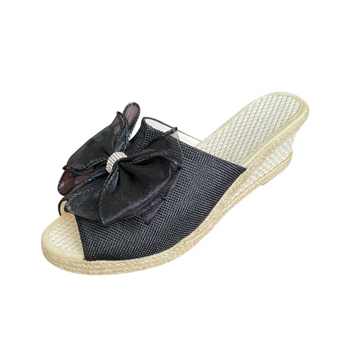 Bowknot design hempen cord flat slippers sales