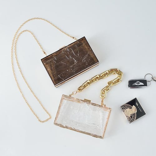 Women Acrylic Clutch Purse Leopard Print Evening Bag Chain Formal