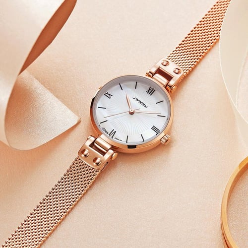 SINOBI Luxury Women Watches Fashion Shell Dial Golden Stainless