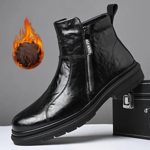Mens fleece lined hotsell boots with zipper