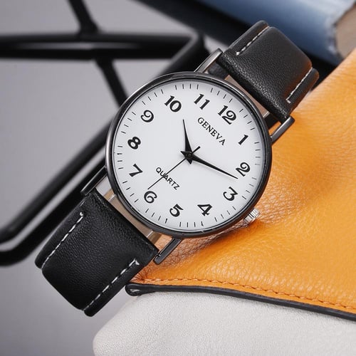 Geneva quartz best sale watch black leather