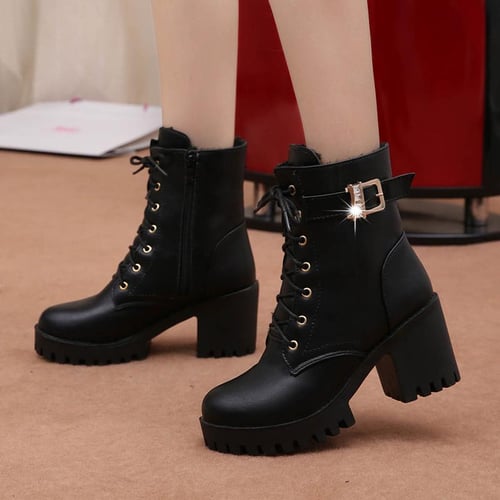 Fashion waterproof mid hot sale height heel boots