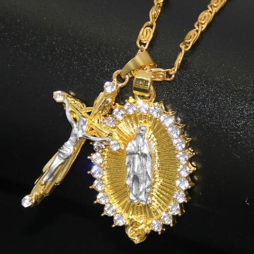 Mens gold virgin mary necklace top