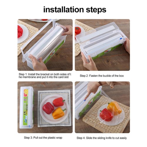 Refillable Plastic Wrap Dispenser with Slide Cutter Food Wrap Clear Wrap Storage Box Kitchen Gadgets buy Refillable Plastic Wrap Dispenser with