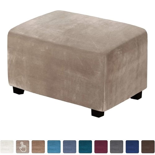 Velvet Rectangle Ottoman Stool Cover Elastic Square Footstool Sofa