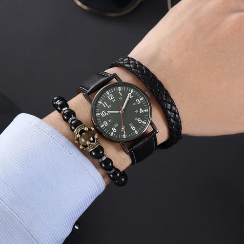 NEW Beaded Bracelet Set Dress Watch Business Men Watches Casual Quartz Wristwatches Sport Luxury Fashion Bracelet Watch Set Luminous Men s buy NEW