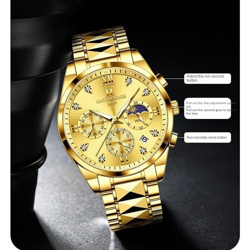 ONTHEEDGE Watch Men s Multi functional Three eye Six pin Gold