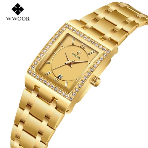 WWOOR Diamond Waterproof Square Steel Strap Quartz Women s Watch