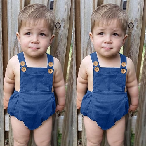 Newborn Infant Baby Girls Boys Summer Strap Denim Solid Ruffled