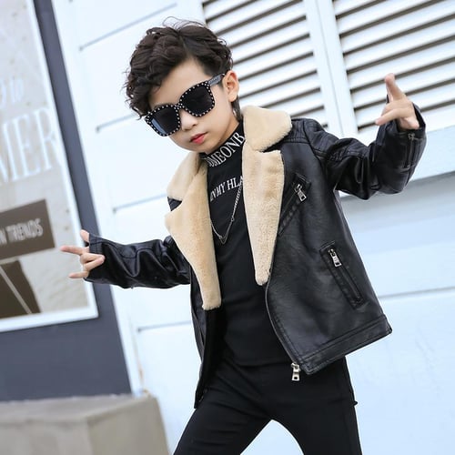 Children's leather jacket top with fur