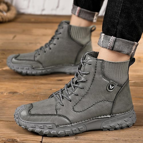 Men Handmade Pattern Leather Comfy Soft Sock Ankle Boots Autumn