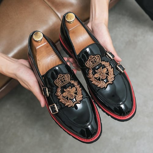 New Men s Classic Floral Print Oxfords Business Flats Casual Shoes