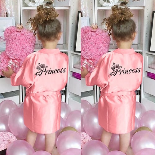 Toddler Baby Kids Girls Solid Silk Satin Kimono Robes Bathrobe