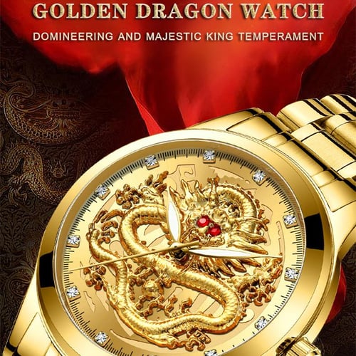 Golden luxury waterproof fashion watch deals