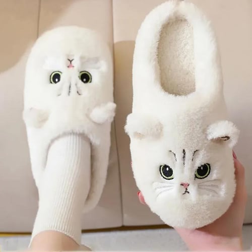 Furry cat slippers top